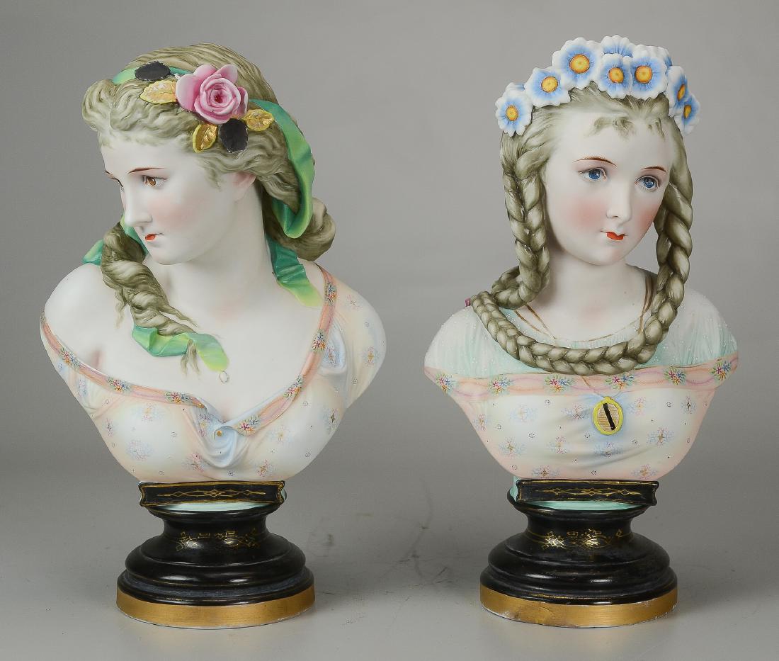 Pr bisque porcelain female busts, tallest 12-3/4" (1 of 9)