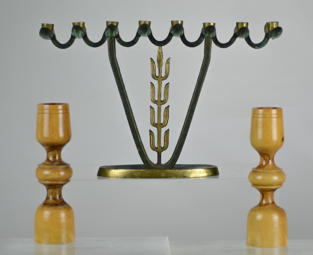 (3) Pcs Judaica, brass patinated menorah (1 of 1)