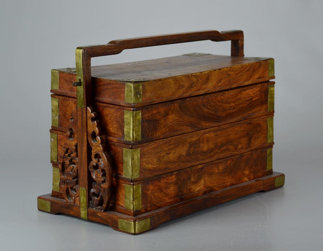 Chinese 3-tier wooden lunch box, brass mounts (1 of 8)