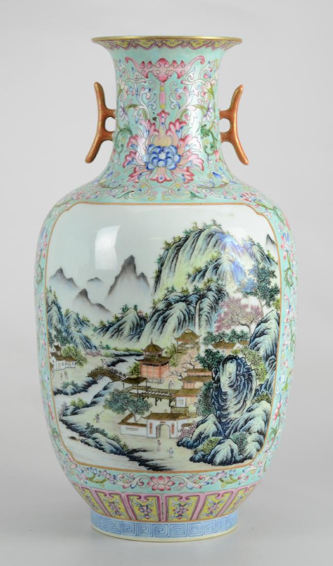 Chinese Famille Rose vase with 2 landscape panels (1 of 8)