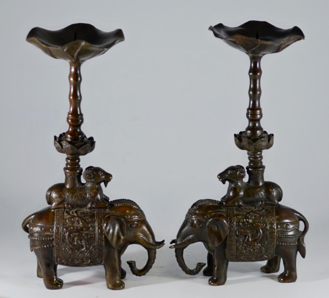 Pr Chinese bronze candlesticks with elephant (1 of 6)