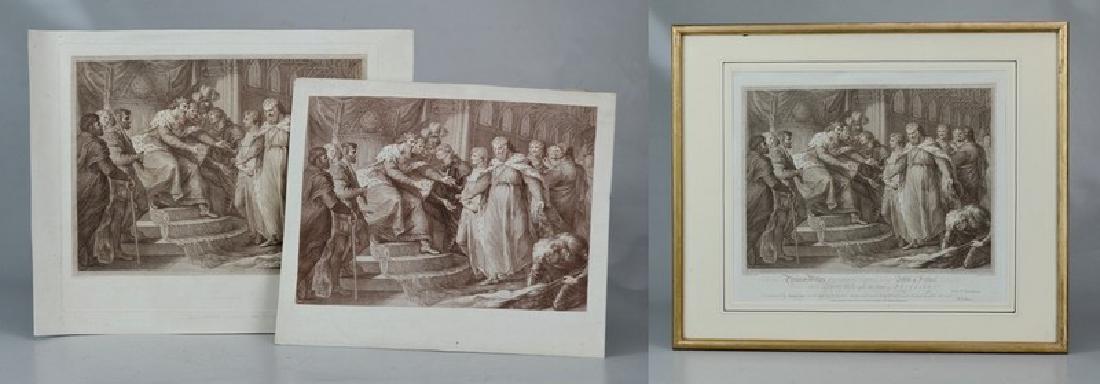 Francesco Bartolozzi (Italian, 1727-1815), stipple e: Francesco Bartolozzi (Italian, 1727-1815), stipple engraving on paper "Edward Prince of Wales Presenting Captive King John of France and his Son to Edward III after the Battle of Poictiers", dated 178