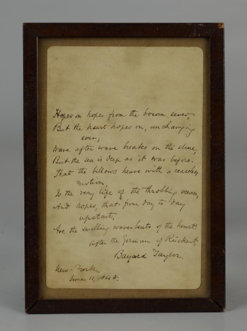 [Bayard Taylor] Manuscript letter signed and dated N (1 of 2)