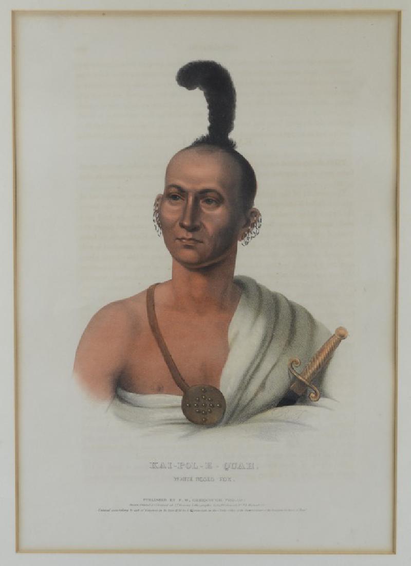 Hand-colored lithograph on paper, "Kai-Pol-E-Quah, W: Hand-colored lithograph on paper, "Kai-Pol-E-Quah, White Nosed Fox" by J.T. Bowen Lithography Company, dated 1836, from the book "History of the Indian Tribes of North America", 3 vols., folio, Philad