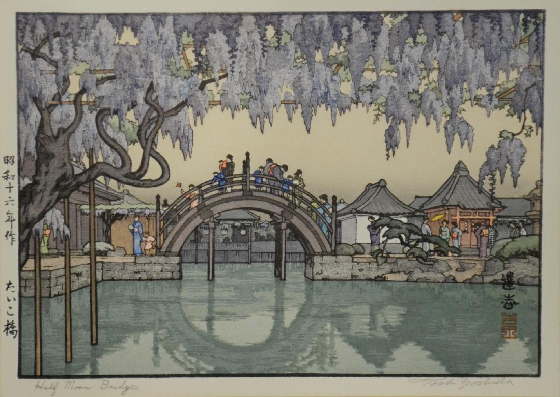 Toshi Yoshida woodblock print "Half Moon Bridge" (1 of 2)