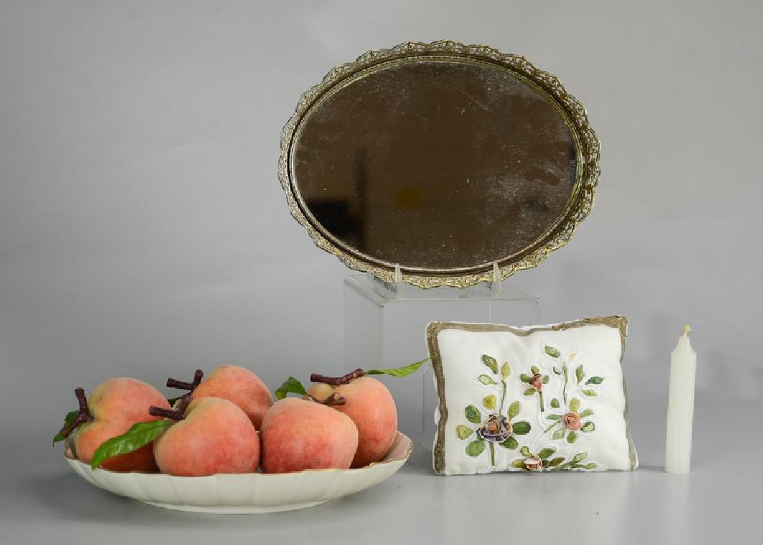 Lenox Bowl, Mirrored Dresser Tray & Peaches (1 of 1)