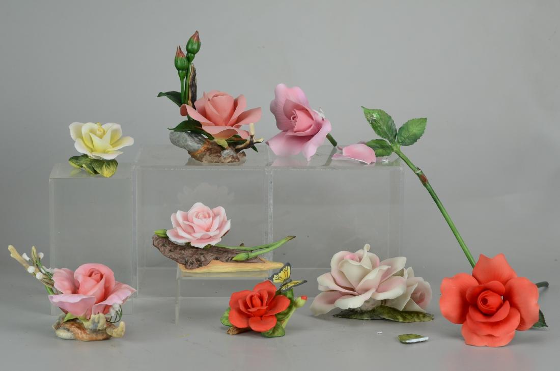 (8) Porcelain Rose Figurines, some Boehm (1 of 2)
