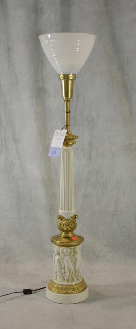 Porcelain & brass column form table lamp with cherub (1 of 1)