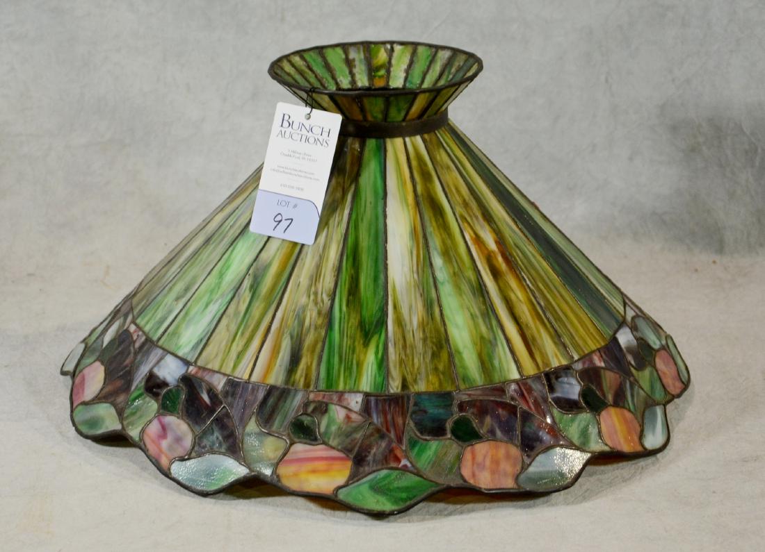 Green leaded glass lamp shade, fruit decoration (1 of 1)