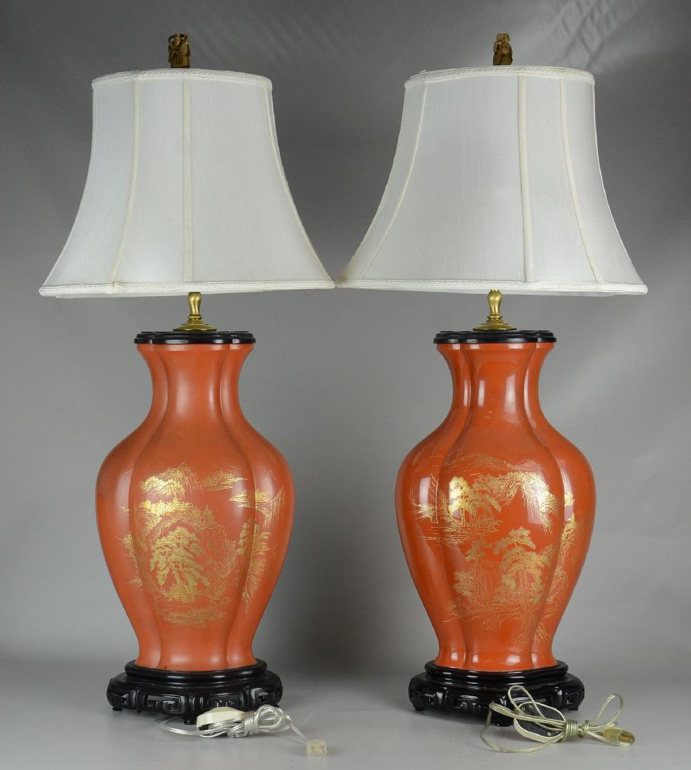 Pair Chinese landscape table lamps (1 of 5)