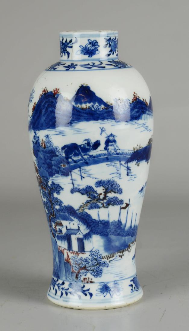Blue & White Asian Vase with Red Underglaze (1 of 4)