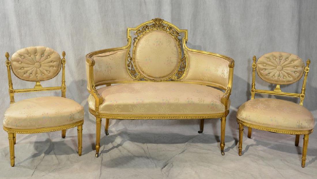 (3) pc gilt Louis XV style parlor set oval cameo back (1 of 1)