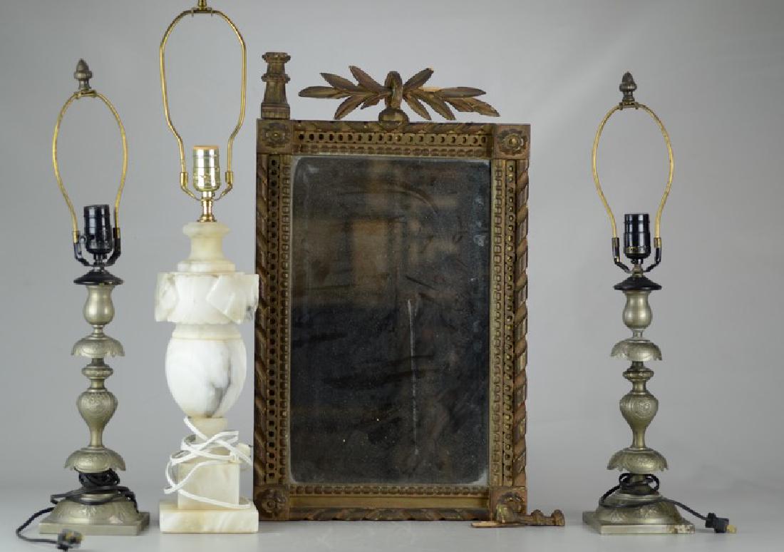 carved alabaster table lamp, gilt frame mirror, pair (1 of 1)