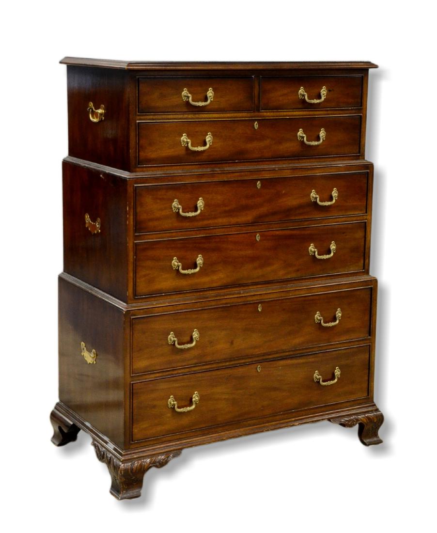 Mahogany 7 drawer 3 tier campaign style chest (1 of 1)