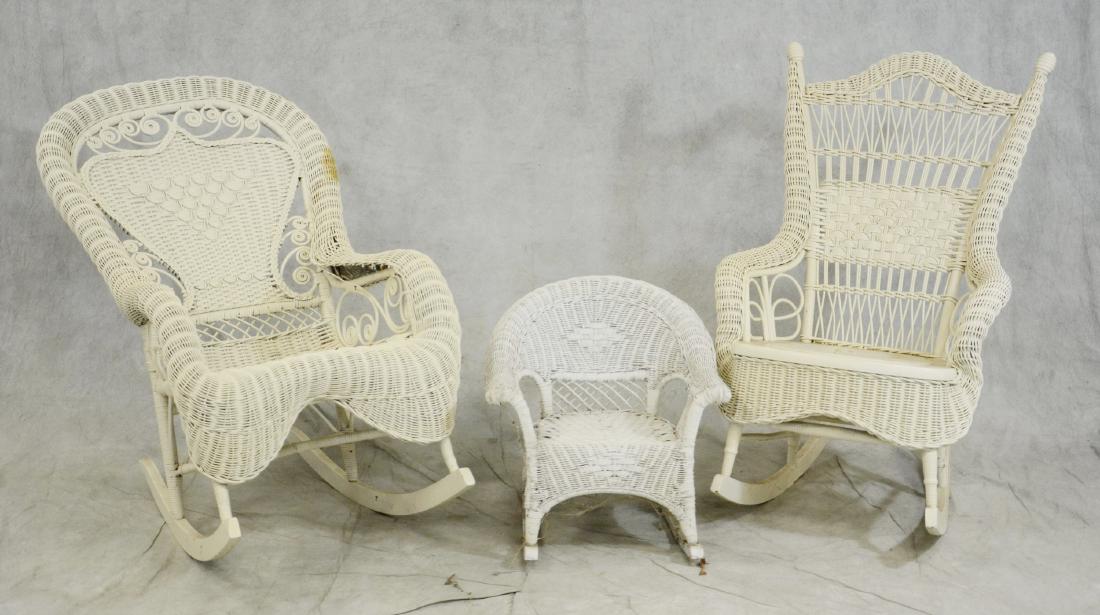 (3) white wicker rocking chairs (1 of 1)