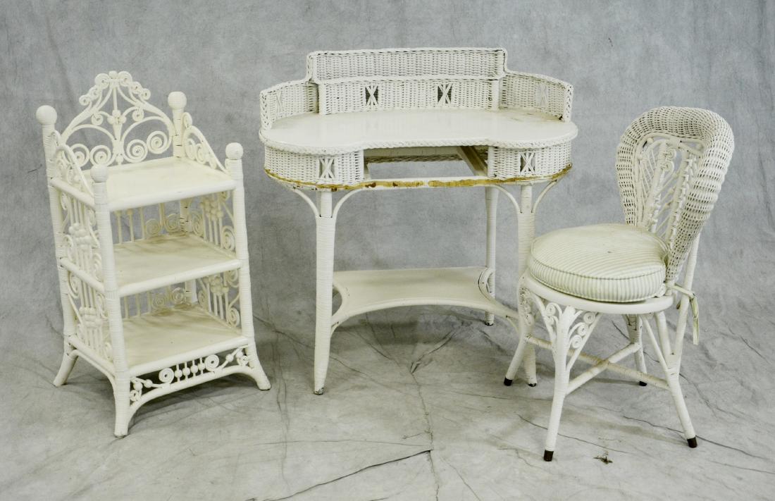 3 pcs white wicker, vanity, chair, open shelf (1 of 1)