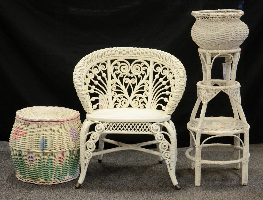 Victorian style rolled arm wicker chair, covered basket (1 of 1)