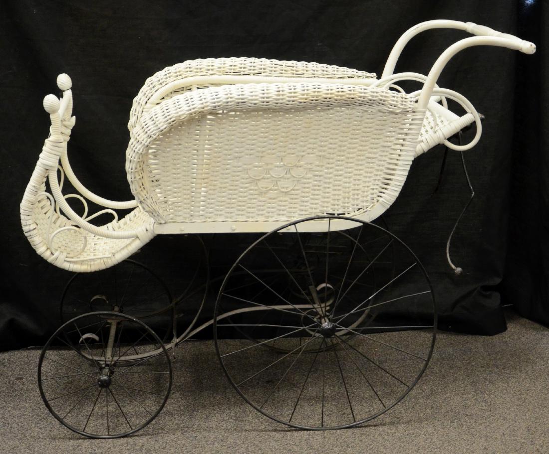 White rolled wicker Victorian wicker baby buggy (1 of 1)