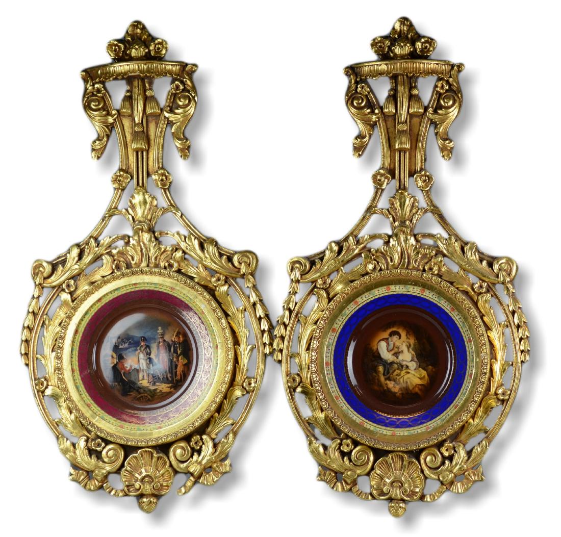 Pr Gilt Carved Wall Sconces with Porcelain Plate (1 of 5)