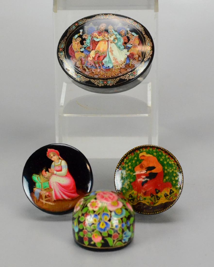 (3) Russian Lacquer Pieces & Porcelain Box (1 of 2)