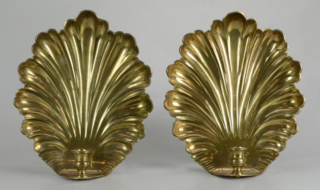 Pr Brass Shell Shaped Candle Wall Sconces (1 of 1)