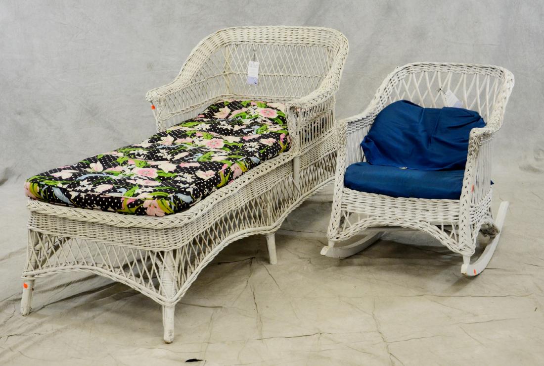 Wicker chaise lounge, wicker rocker (1 of 1)