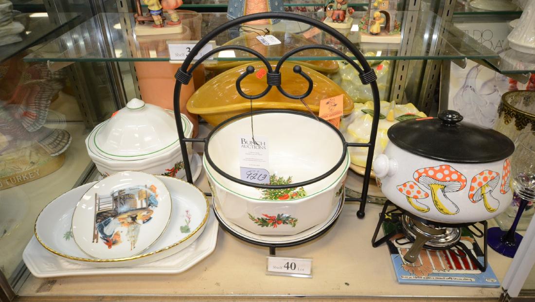 Self Lot 40 Porcelain: Lot Porcelain Bowls, including Christmas, Norman Rockwell, & Pfaltzgraff, tallest 15"h