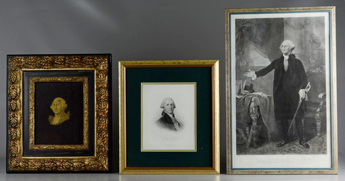 (3) Portrait prints of George Washington: (3) Portrait prints of George Washington, c/o steel engraving after painting by Gilbert Stuart, 24" x 15-3/4" overall, Henry Brian Hall lithograph bust, late restrike, 17" x 14-1/2" overall, and frame