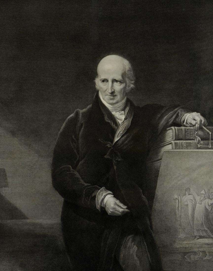 James Fittler (English, 1758-1835), engraved portrait: James Fittler (English, 1758-1835), engraved portrait of Benjamin West, 20-1/2" x 15" pl, framed size 27" x 23", good condition with minor foxing