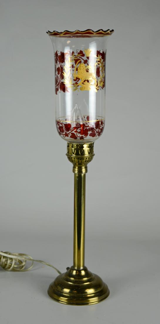 Brass Table Lamp with Ruby & Clear Shade (1 of 2)