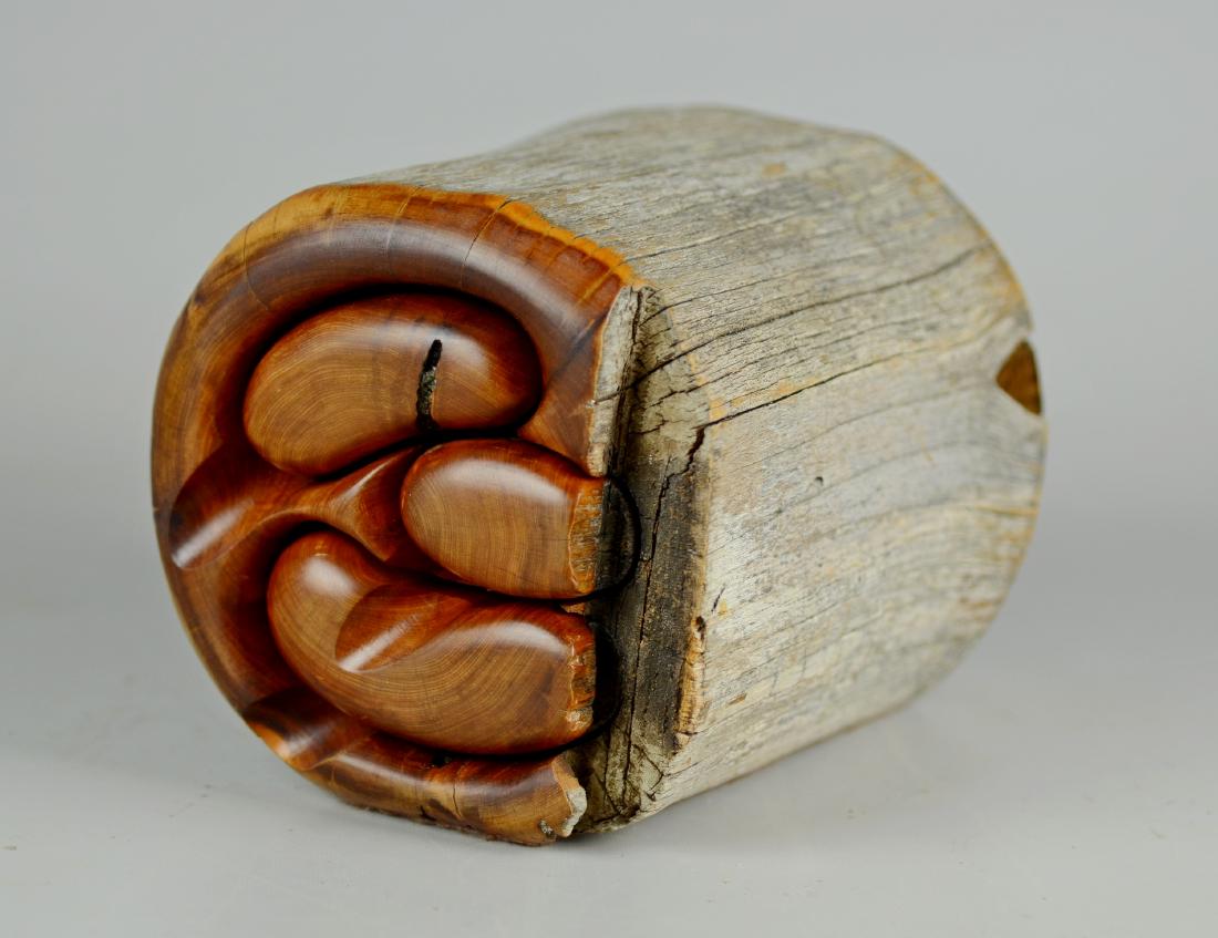 Brimhall Rio Grande Cedar Post Jewelry Box: Rio Grande Woodworking 3-drawer jewelry box made from an old cedar post, velvet lined drawers, by Paul & Linda Brimhall, one drawer signed "Brimhall '93", 8" l x 6" w x 5-3/4" h