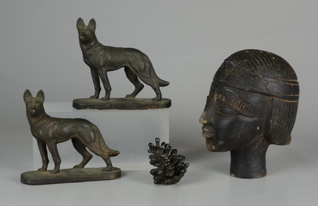 Pr Cast Iron Dog Bookends & Egyptian Bust (1 of 1)
