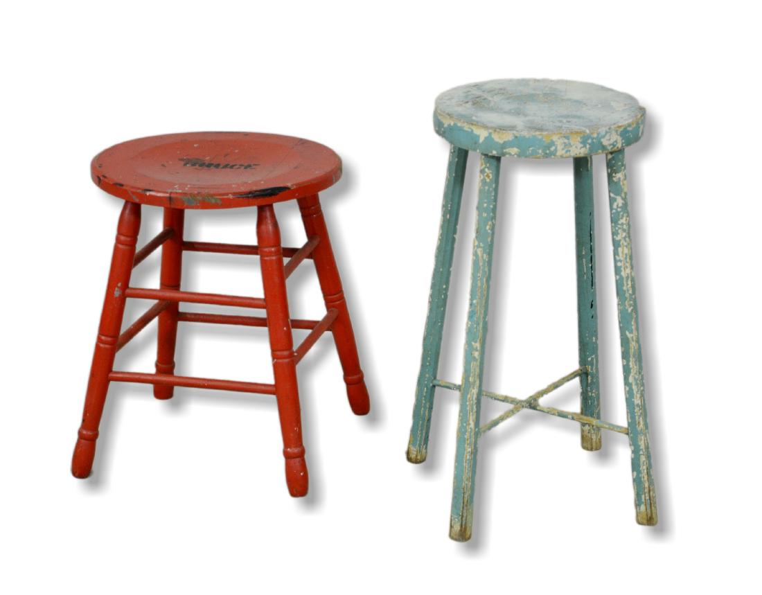 Pair of distressed Painted Stools (1 of 2)