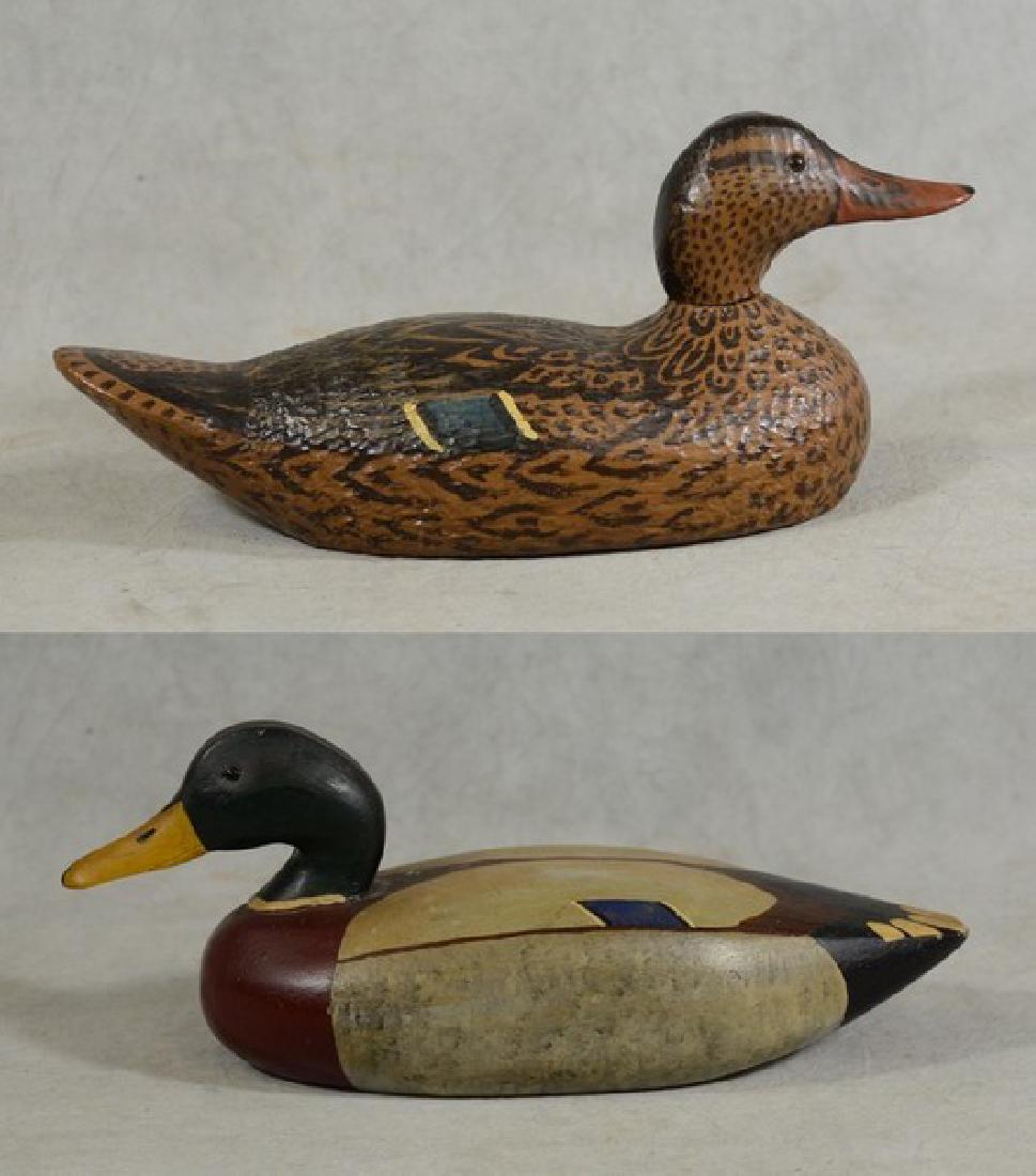 Pr painted wood mallard decoys, unsigned (1 of 3)