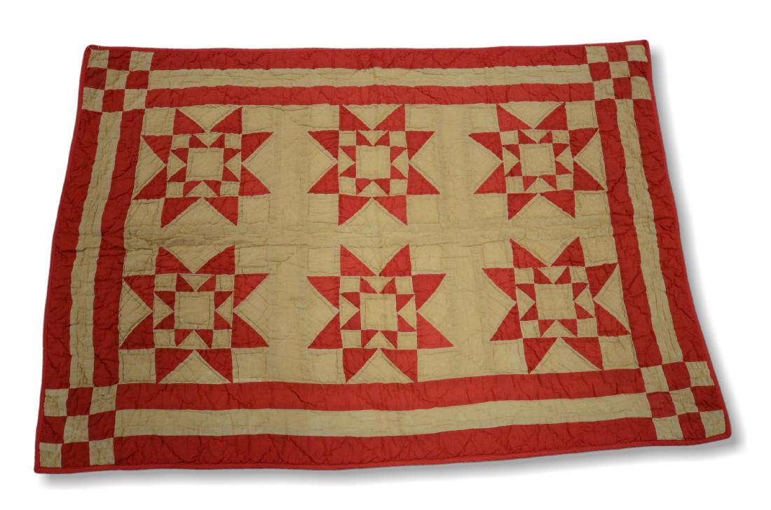 Crib quilt, red double stars and white (1 of 3)