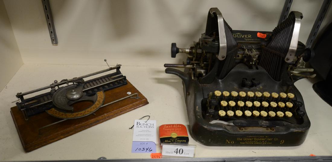 Shelf #40 - (2) Typewriters: Shelf #40 - The No 9 Oliver Standard Visible Typewriter, The World Typewriter, pat Oct 12 1886