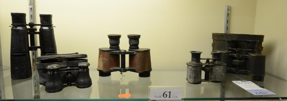 Shelf #61 - Binoculars: Shelf #61 - (3) Pr Binoculars (one with case, one US Navy), opera glasses with case