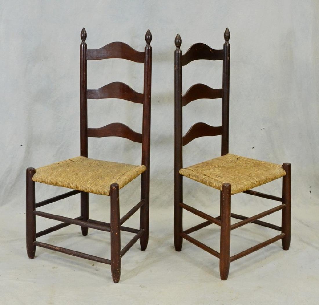 Pr 3 slat ladderback rush seat chairs