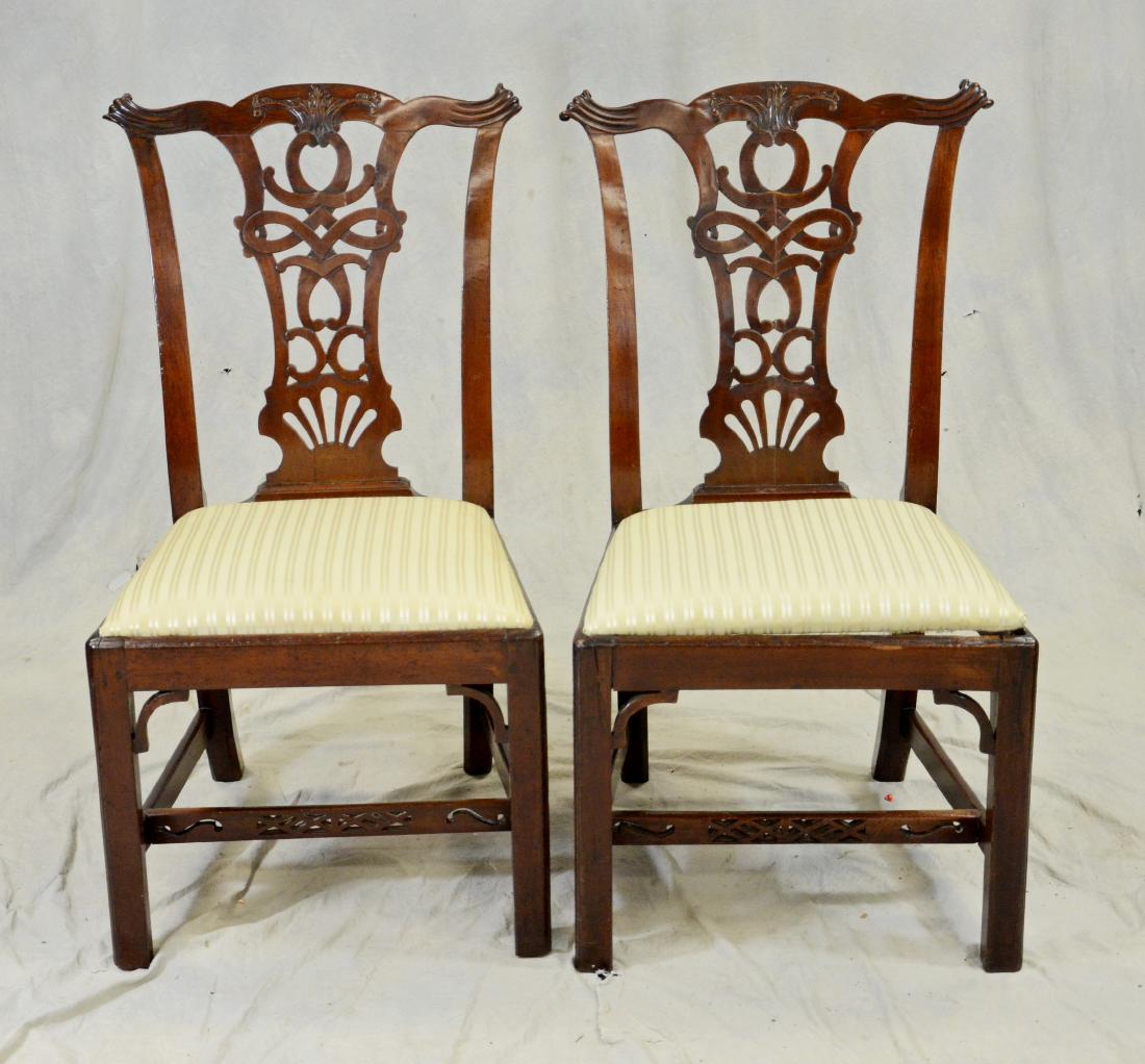 Pr carved mahogany Chippendale side chairs, 18th c (1 of 6)
