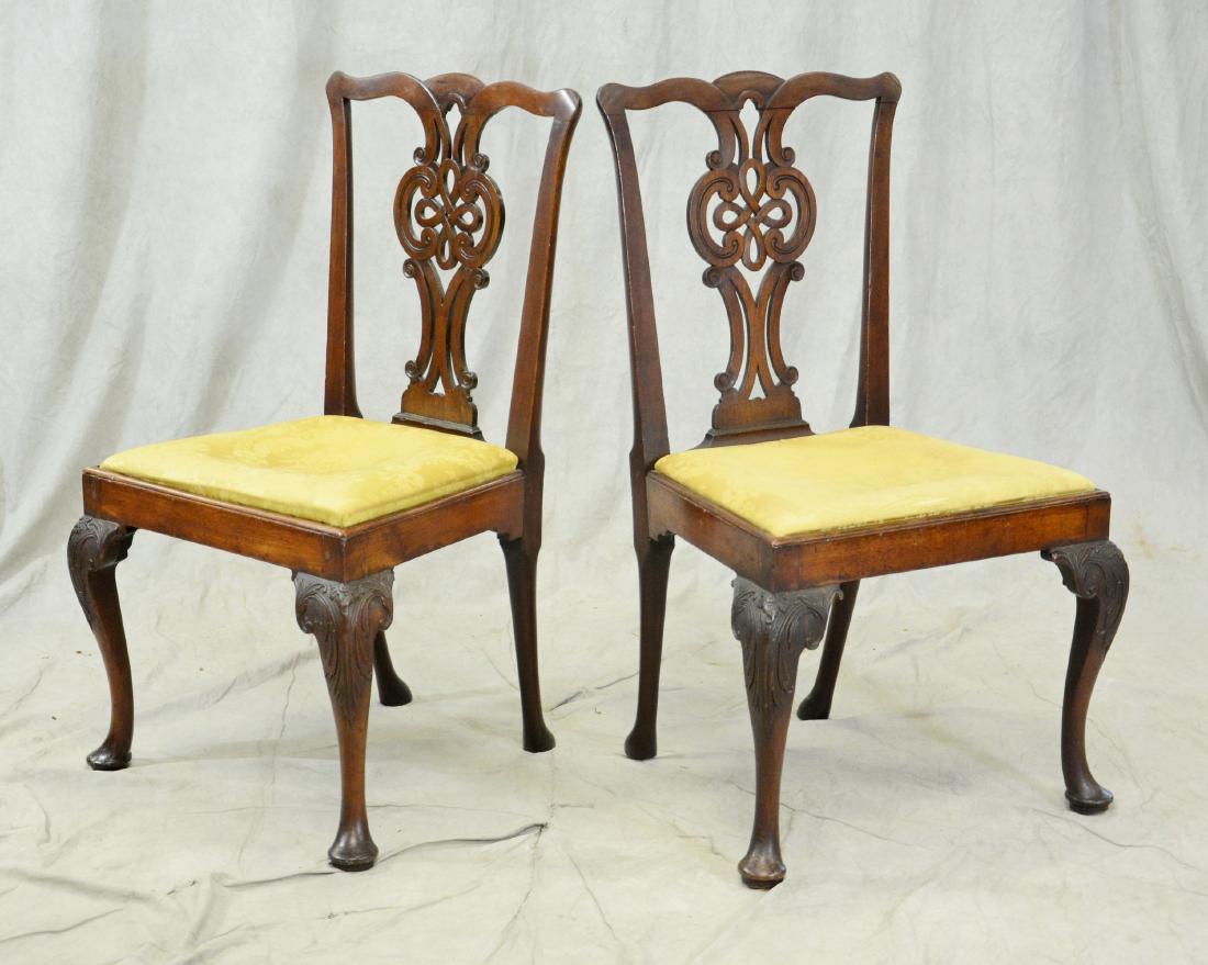 Pr carved mahogany transitional Queen Anne side chairs (1 of 8)