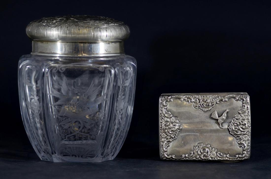 Intaglio cut crystal biscuit jar w/cigarette case (1 of 8)