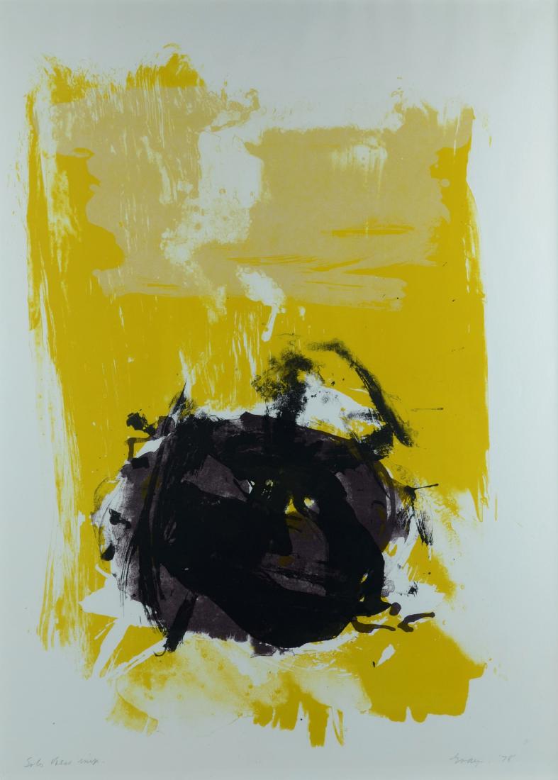 Cleve Gray Modern Print, "Abstract I Yellow": Cleve Gray (American, 1918-2004), color lithograph on paper, "Abstract I Yellow", pencil signed "Gray '78", notated Solo Press Imp., 30" x 22-1/4" sheet, framed 30-3/4" x 23", very good condition