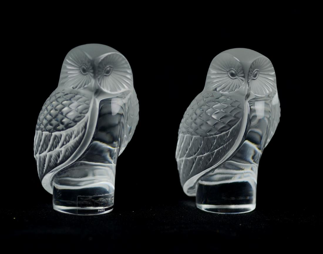 (2) Lalique Crystal Hibou Owl Paperweights (1 of 3)