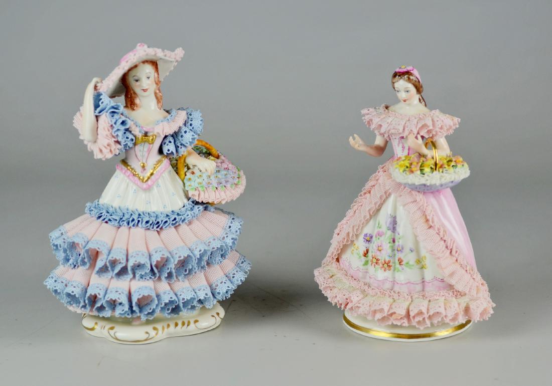 (2) Irish Dresden Porcelain Lace Figures