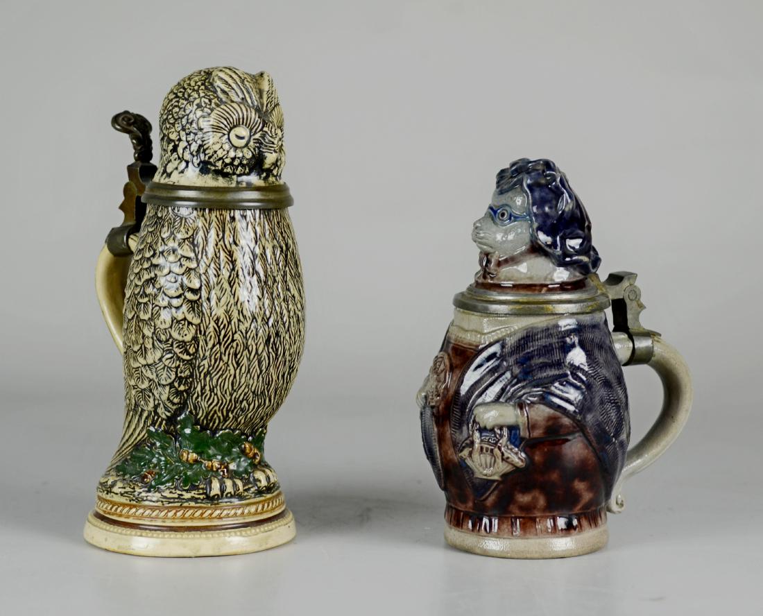 (2) 0.5L aviator dog & owl stoneware character steins (1 of 5)