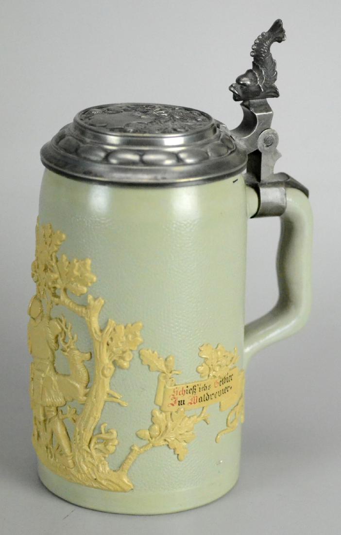 Mettlach 1.0 L 1903 relief stein, hunting scene (1 of 5)