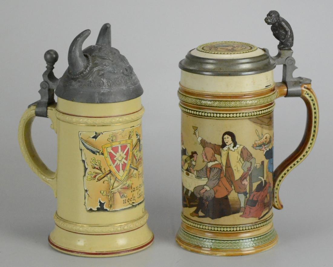 (2) 0.5 L Etched Mettlach Steins, 406, 2532 (1 of 4)