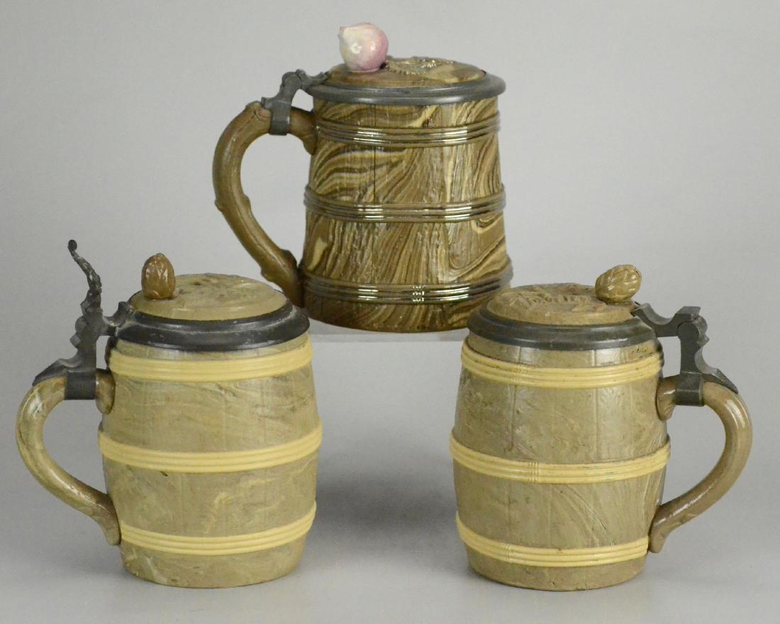 (3) 0.5 L Mettlach Relief Barrel Steins, 468, 675 (1 of 4)