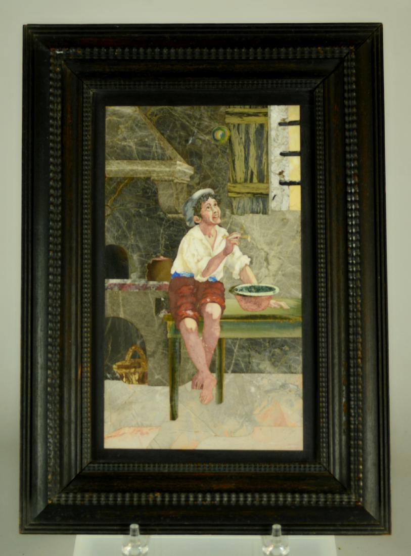 Antique Italian Pietradura Plaque of Boy with Bubble (1 of 4)