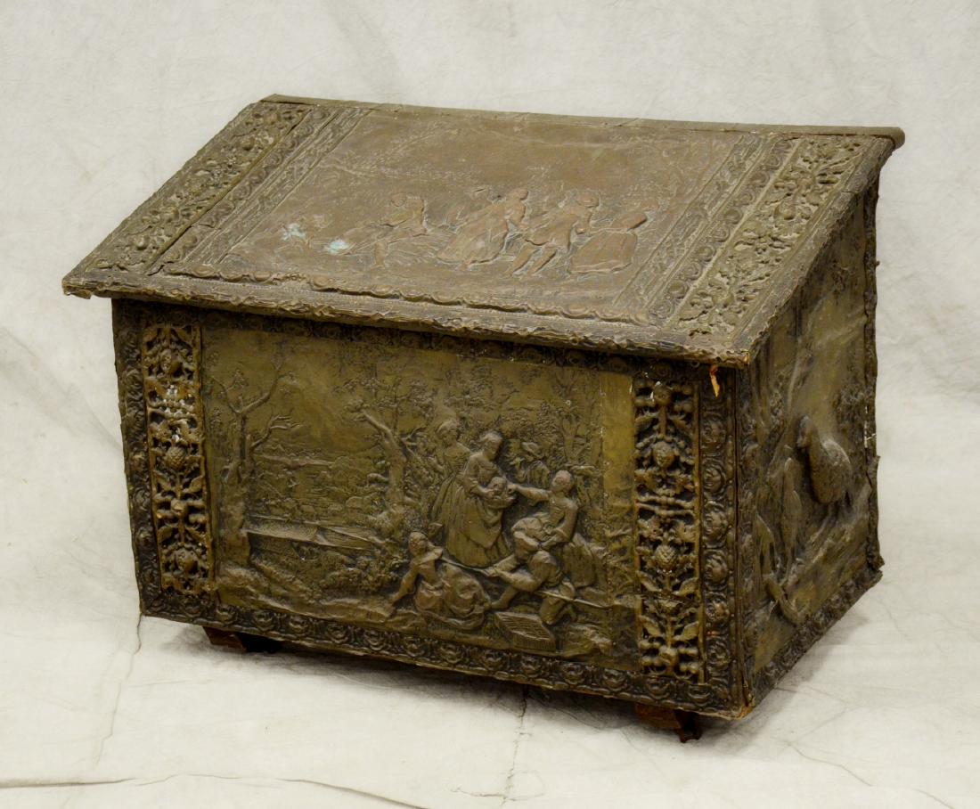 Continental embossed brass covered log box (1 of 1)